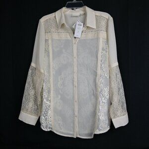 Chico's Blouse Top Tunic Cream Sheer Long Sleeve Size 2 NEW